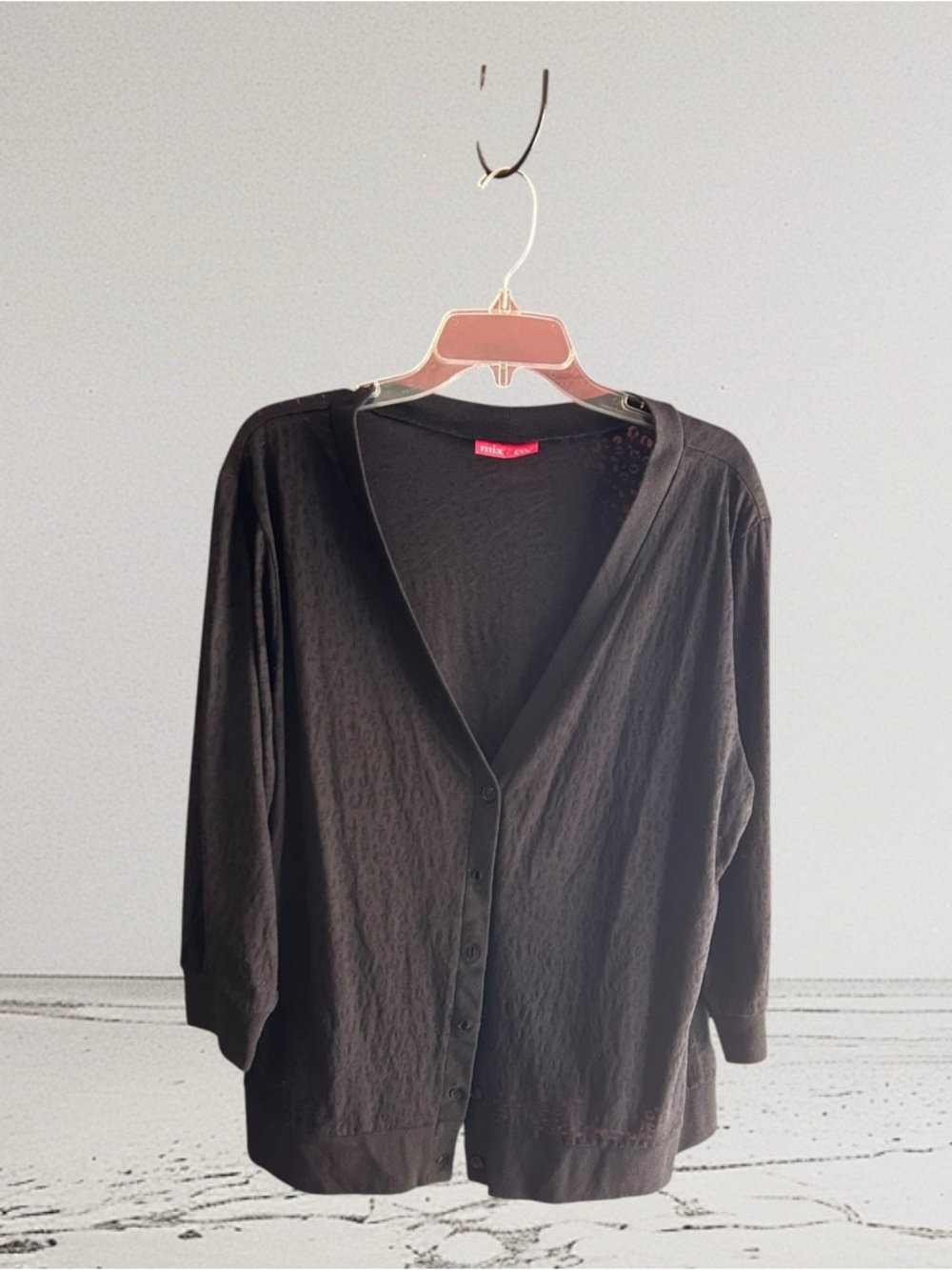Mix & Co. black animal print pattern button down cardigan